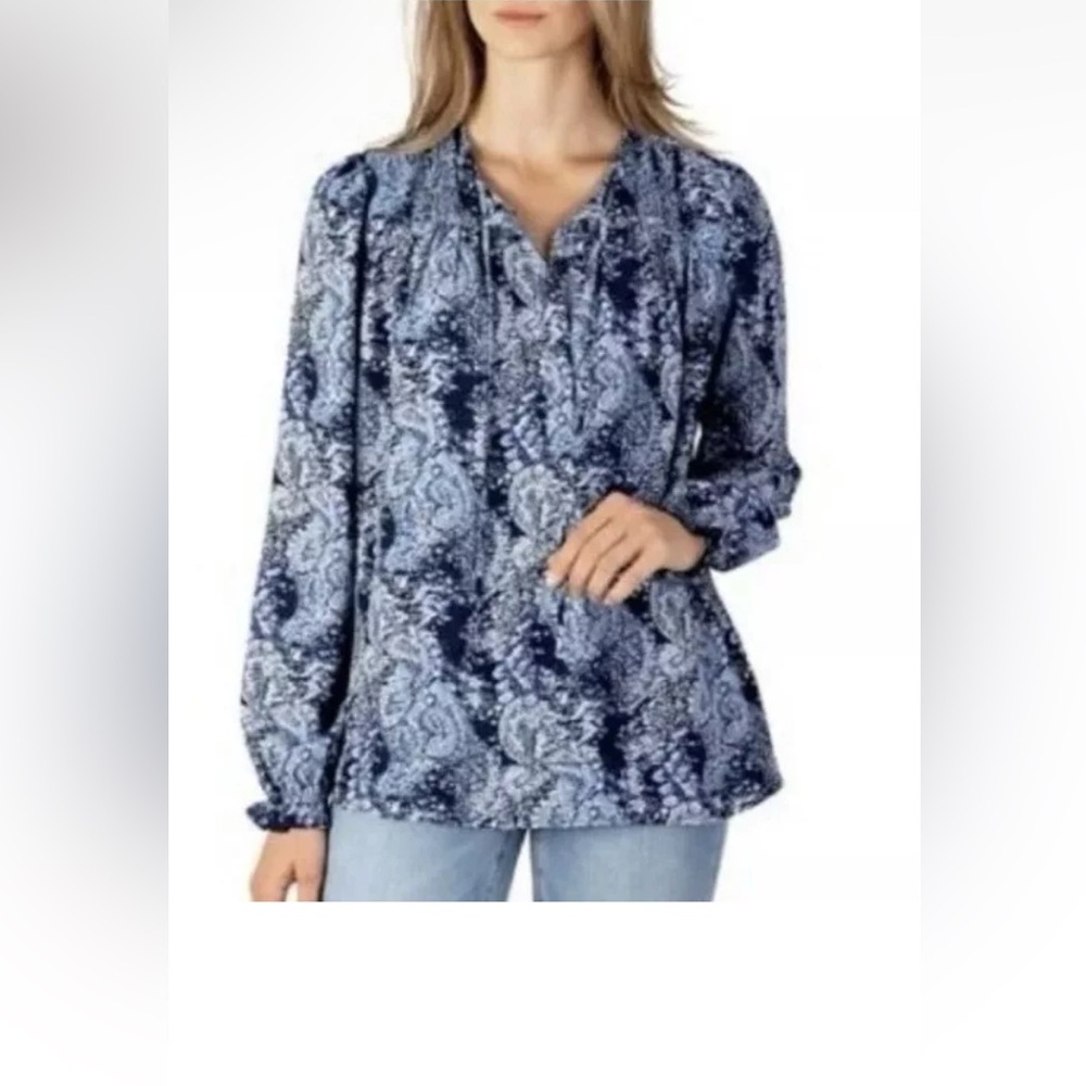 Joie Peasant blouse top Blue Patterned Women Bleu XL casual vacation office boho - Picture 12 of 12